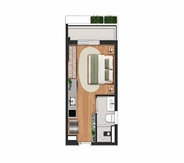 Planta studio 21 m2 do Nex One Bandeira Paulista