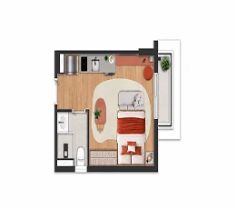 Planta studio 24 m2 do Nex One Bandeira Paulista