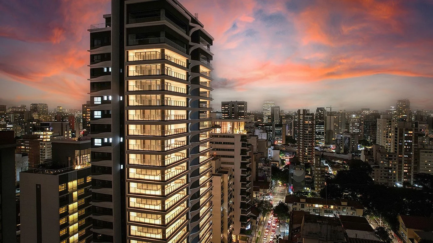 Fachada noturna do Edge Pinheiros