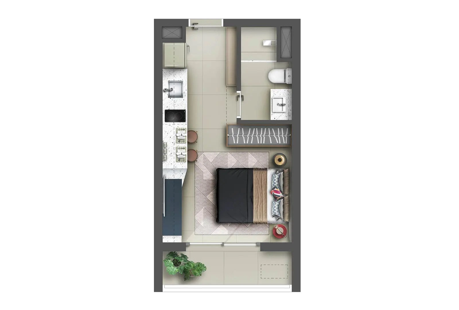 Planta do studio do Essential Perdizes